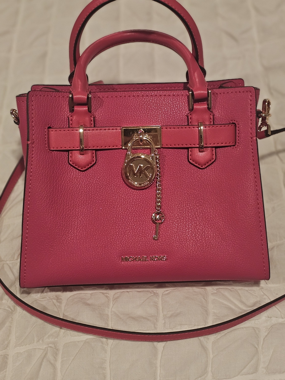 Brand New Michael Kors Electric Pink Leather Hamilton Small Satchel